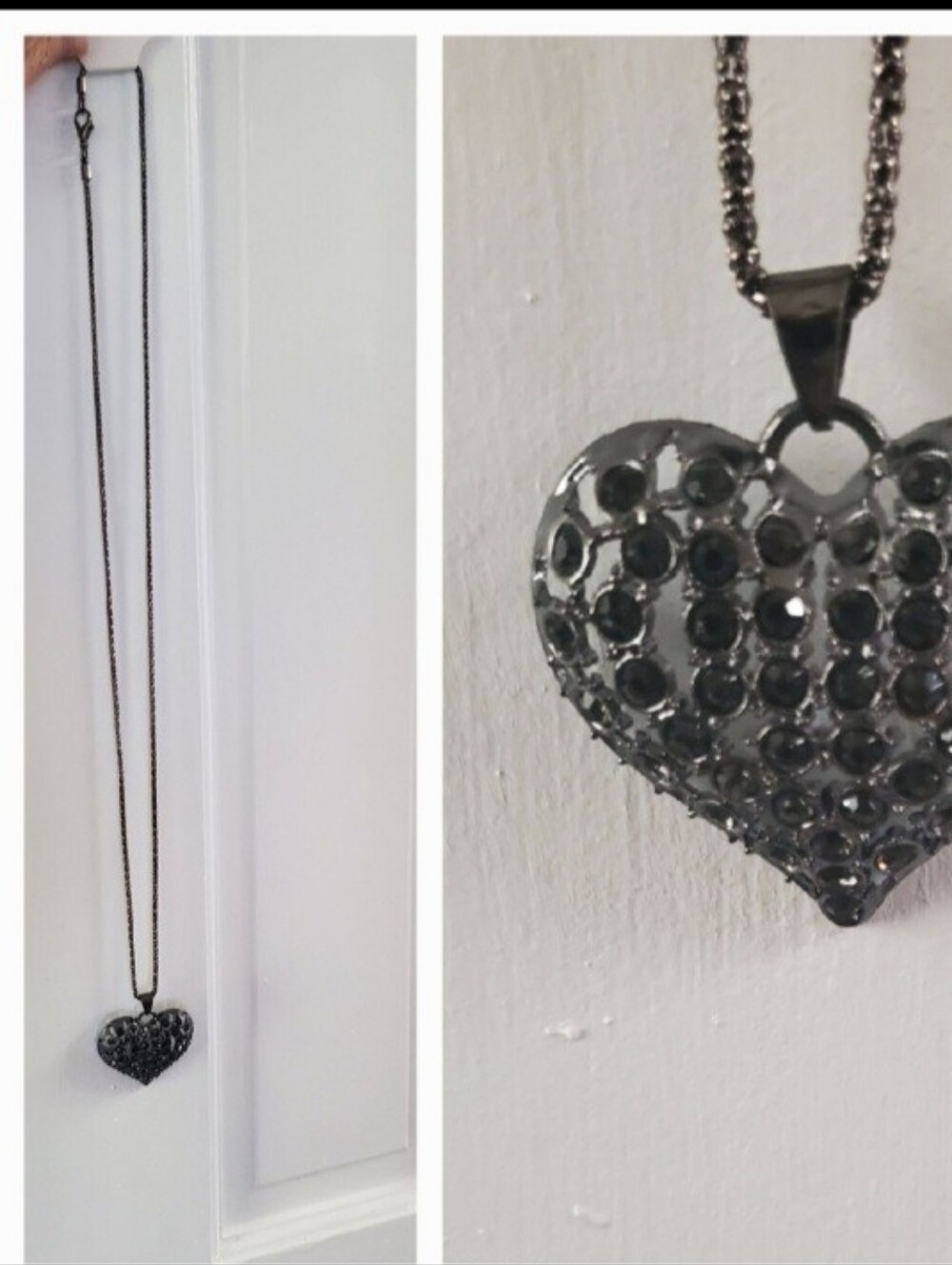 Gunmetal Heart Pendant Necklace - Black Chain